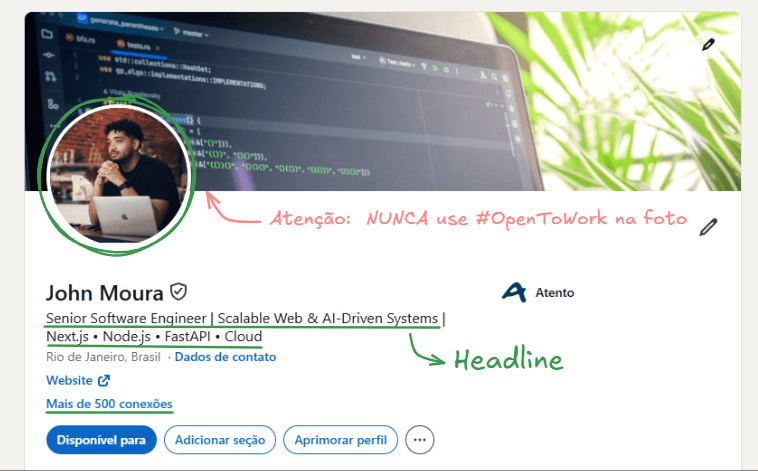 Anotações sobre headline no perfil LinkedIn