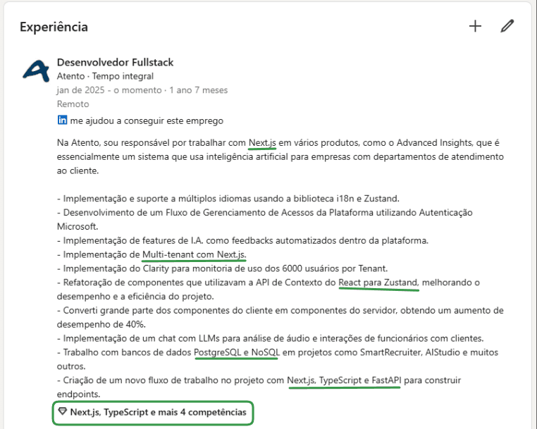 Exemplo de experiências com impacto no LinkedIn